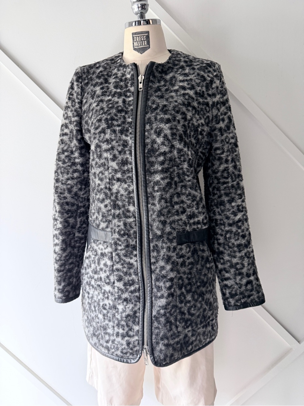 The Kooples Wool Blend Leopard Print Coat Gray Black EU 36 (US XS)